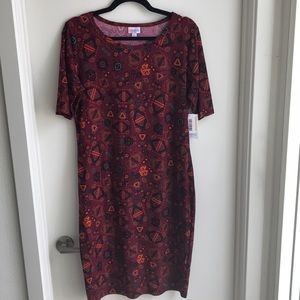 LuLaroe Julia Printed dress size large, 19” bust, 17” waist, 20” hips, 39” long